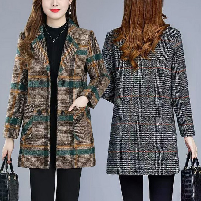 중년여성 엄마복 체크 모직 코트 가을겨울 50대 60대 데일리 기모 롱코트 하객룩 아우터 자켓
