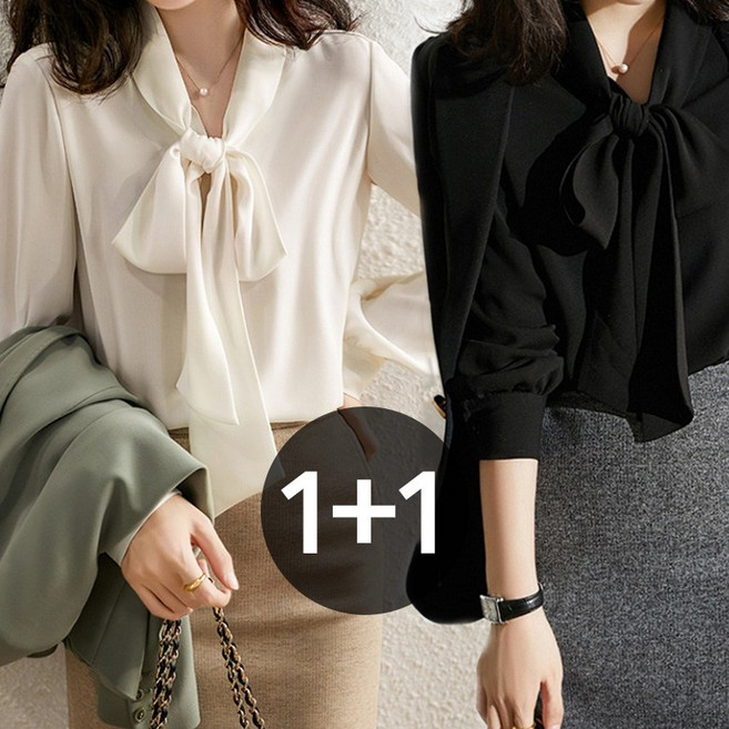아이엠몽 여성 리본 타이 베이직 심플 블라우스