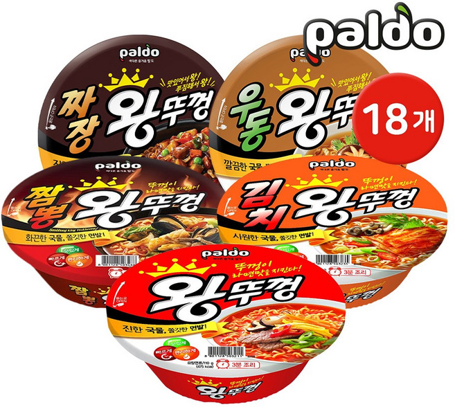 팔도 왕뚜껑 컵라면 5종 / (왕뚜껑 김치왕뚜껑 짬뽕왕뚜껑 우동왕뚜껑 짜장왕뚜껑 택1), 110g