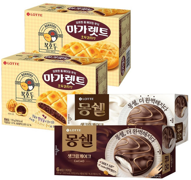 마가렛트 X 복호두 호두과자맛 176g x2개+몽쉘 오리지널 204g x1개+몽쉘 카카오 204g x1개, 1세트, 760g