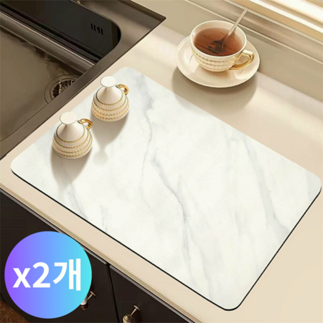 마마마켓 흡수빠른 식기건조 매트, 2개, 화이트