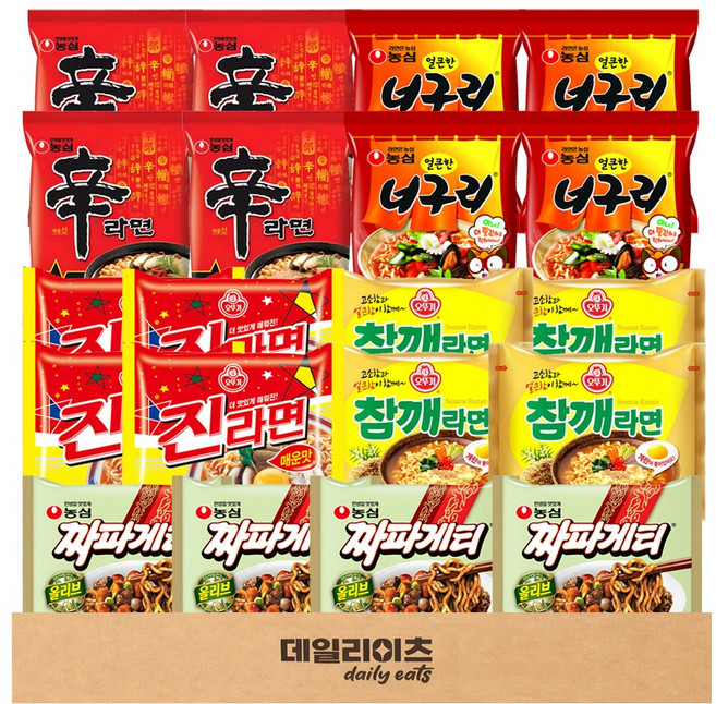 [데일리이츠] 농심 오뚜기 봉지라면 낱개 5종 4개씩 (신라면4 짜파게티4 너구리4 진라면매운4 참깨라면4), 1박스