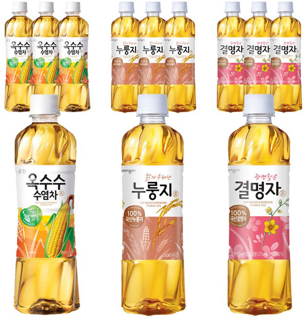 웅진 차음료 3종 세트(옥수수수염차+누룽지차+결명자차), 12개, 500ml
