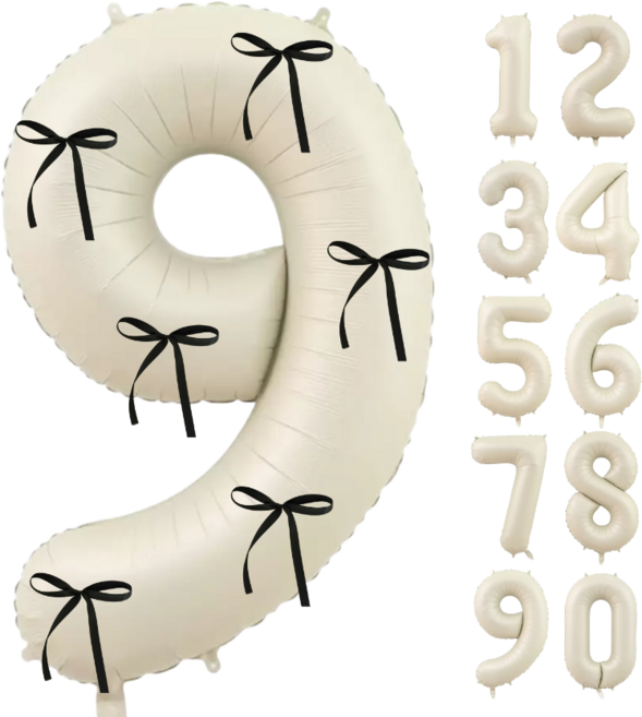 파티에진심인사람들 초대형 숫자풍선+발레코어 리본 6p 세트 40인치 100cm 셀프 백일 돌 환갑 촬영 포토존, 1개, 크림9