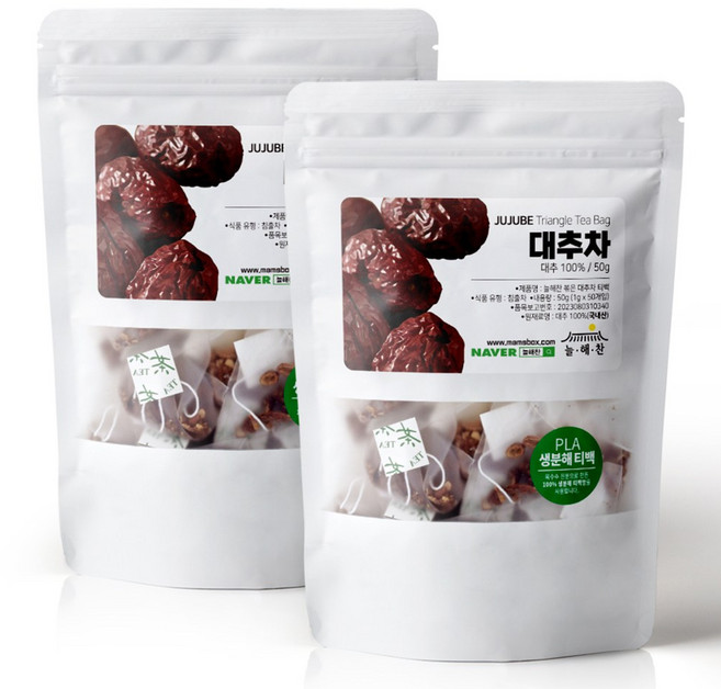 늘해찬 볶은 국산 대추티백 대추차 티백 삼각티백 대용량, 2g, 2개, 50개입