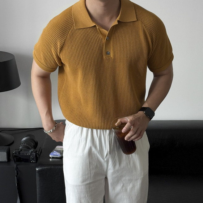 피넛 스카시 반팔 카라 니트