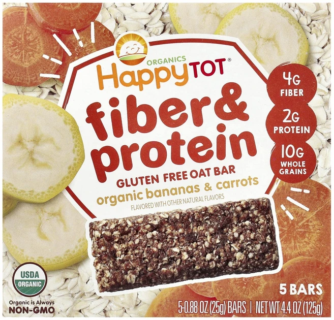 Happy Family Organics Organics Happytot® 식이섬유 및 단백질 오트바 유기농 바나나 및 당근 바 5개 각 25g(0.88oz), HappyFamilyOrganicsOrganicsHap, 125g, 1개 - 쿠팡