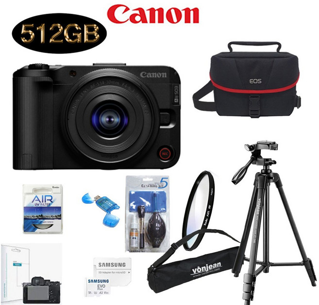 CANON EOS R50 V 14-30mm KIT+512G+정품가방+삼각대+KENKO AIR UV 필터+크리닝킷+LCD필름+리더기 고용량 브이로그 풀패키지