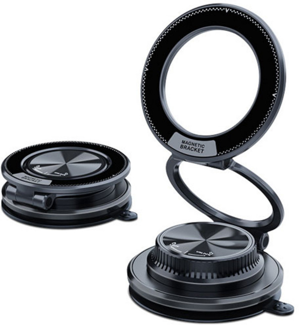 1상2템 360도 회전 접이식 진공 흡착 맥세이프 거치대, 블랙, 1개