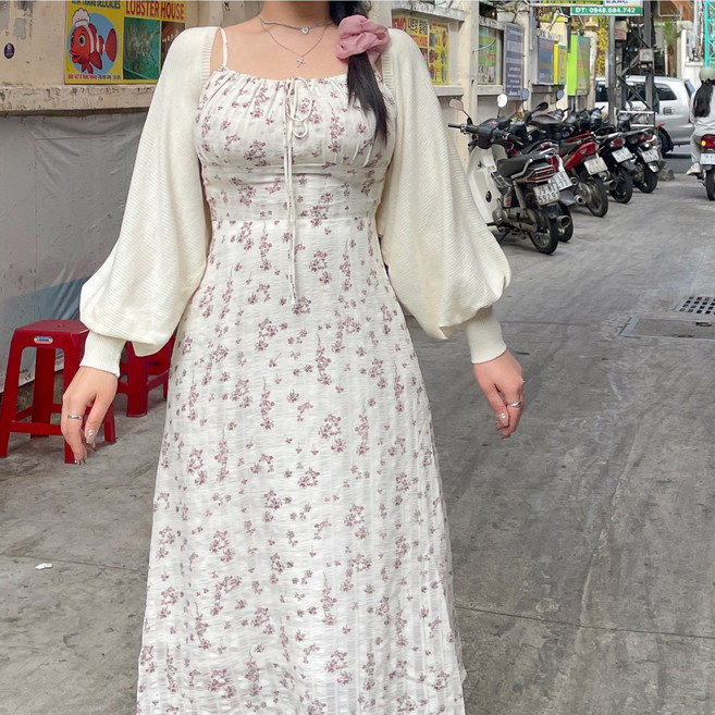 [L-4XL/빅사이즈] 아망떼 원피스 레이어드 나시 뷔스티에 플라워 리본 셔링 스모크밴딩 여름 휴양지 비치 동남아 여행룩 롱원피스
