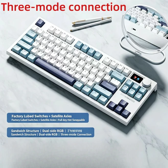 판매 상품 EPOMAKER x AULA F75 75 ANSI 핫스왑 가능 와셔 블루투스 5024G 무선유선 기계식 키보드 P, 04 White and green