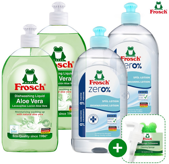프로쉬 주방세제 4개(제로2+알로에2+펌프+수세미), 4개, 500ml