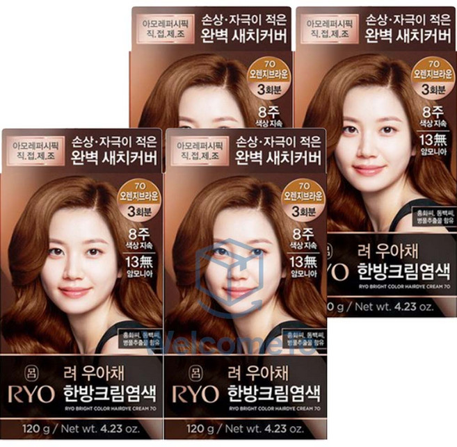 려 우아채 멋내기새치크림 염모제 6종, 7O 오렌지브라운, 4개