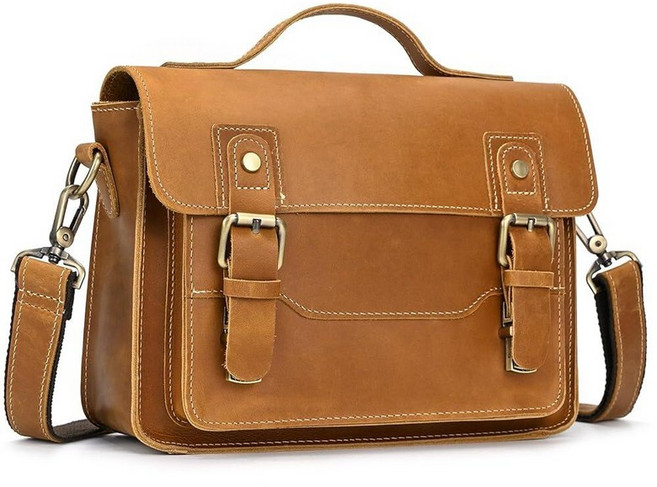 메신저백 학생 트렌디 출퇴근 직장인 남성용 가죽 11인치 노트북 가방 빈티지 사첼백 풀 그레인 서류 숄더백 직장 여행용