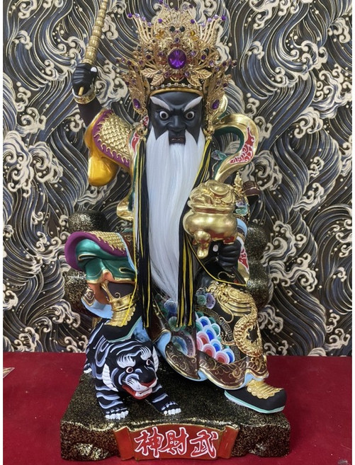 京綸 1尺3 武財神 植髮活眼手工帽安金按金趙公明神像, 1個