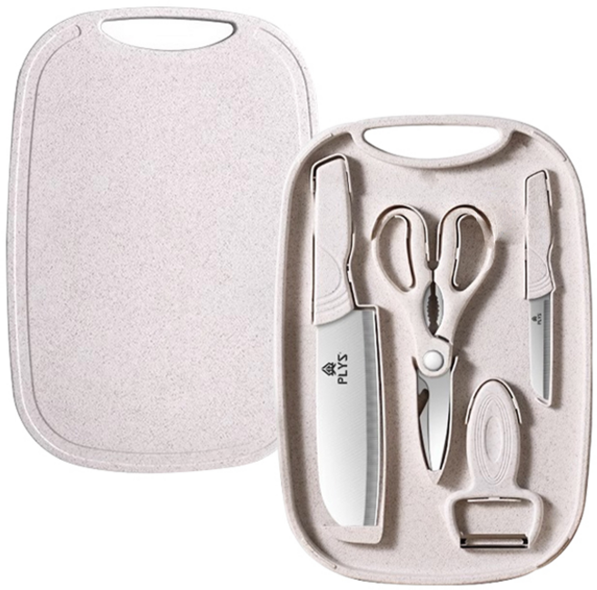 호밍사이 항균 도마 휴대용 이유식 세트 야외 캠핑 4종 세트, 1개, 도마+큰칼+작은칼+가위+껍질깎이