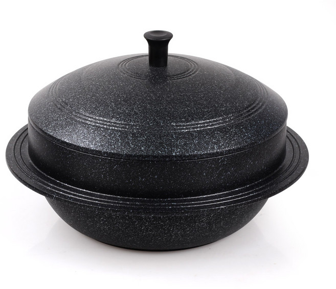 키친아트 전통 가마솥 양면 마블 코팅 통주물 솥, 1개, 블랙, 24cm