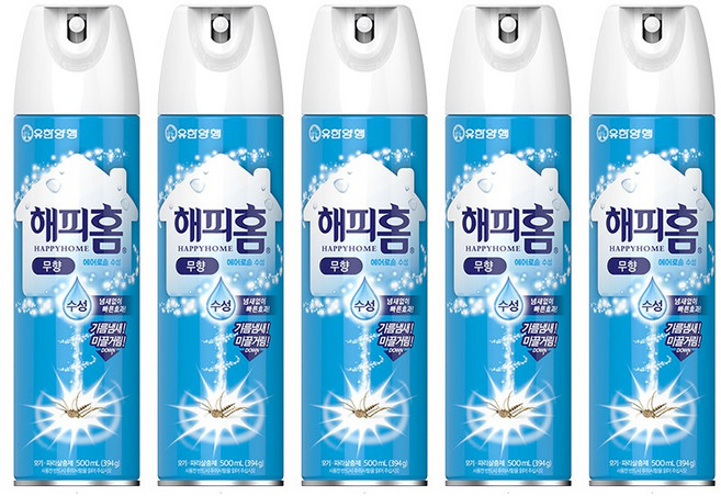 해피홈 유한양행 에어로솔 수성 살충제 무향, 500ml, 5개