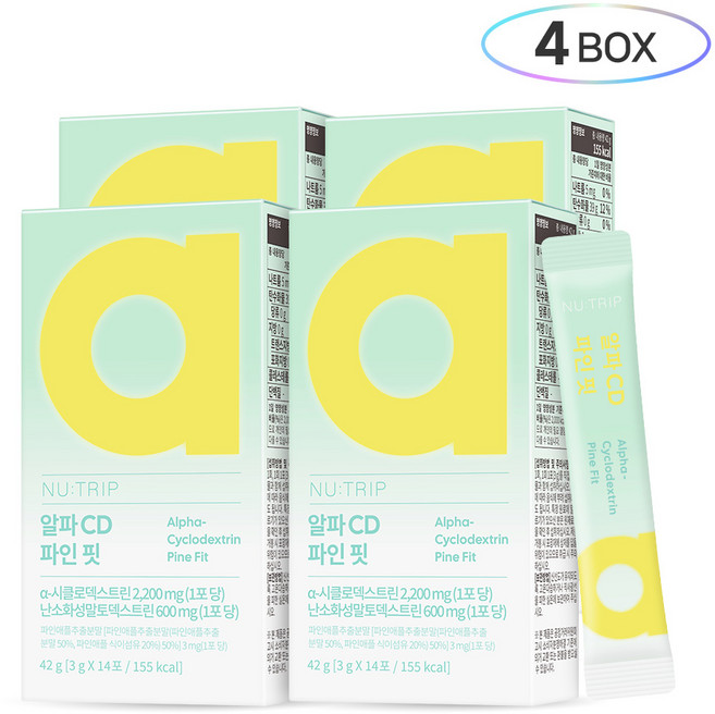 뉴트립 알파cd 분말 식약청인증 알파시디 알파시클로덱스트린 파인 핏, 4박스, 42g
