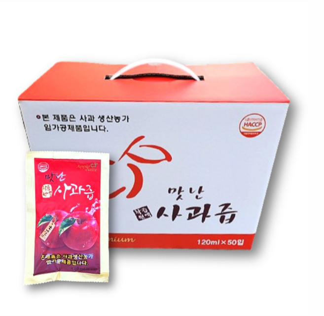 해썹 인증) 경북 사과즙 120ml x 50포 1박스, 50개
