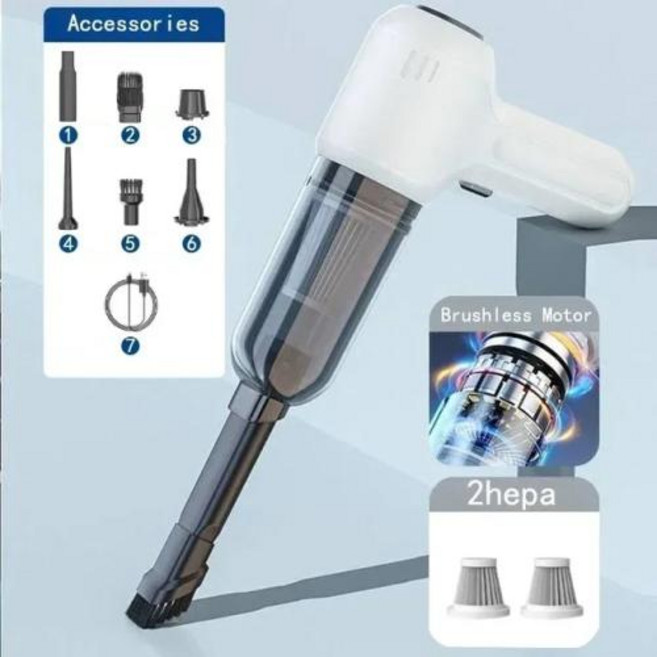 차량용 무선 청소기 핸디 소형 강력 에어 핸드 캠핑 흡입력 초강력 휴대용 미니 에어건, 4) pro 2hepa White, [04] pro 2hepa White