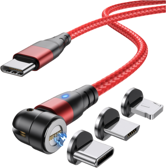 PD 60W 3in1 C to C타입 자기흡입 540도 3A 고속 충전 굽힘 케이블SJ, 1개, 붉은색Red, 2m