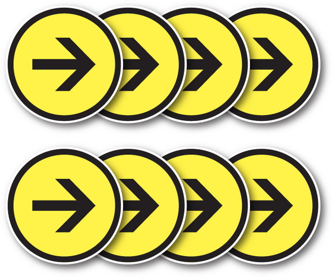 논슬립 바닥 화살표 스티커 줄서기 대기선 방향 방향표시 화살표모양 공공기관 학교 어린이집 원형스티커 4개 x 2세트 (총 화살표 8개), 30cm (대형 원형 옐로우)
