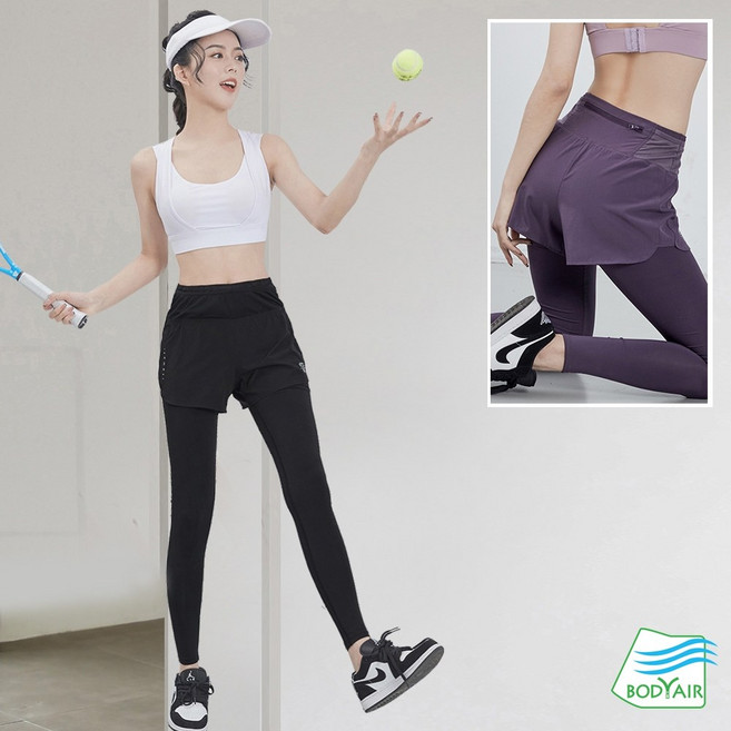 BODYAIR 假兩件高腰修身九分運動褲