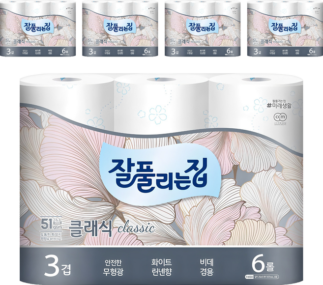 잘풀리는집 클래식퓨어 화장지 3겹 6롤, 25m, 6개입, 5개
