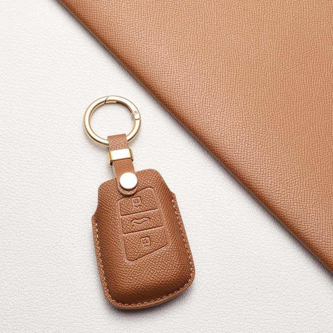 폭스바겐 핸드그립 키커버 케이스 - 방스크래치 내마모성 / 골프 5~7세대 파사트 B7 폴로 티구안 1세대 제타 5세대/MK5 신형 타구안 터록 ID.4 등 호환, 폭스바겐 D3 타입(3버튼), 샌드 브라운