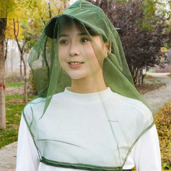 2p 휴대용 얼굴 고정 방충망 모자 망사 낚시 얼굴망 벌초망 양봉, 그린+핑크