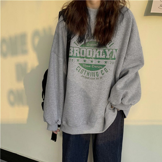 엘바리스 여성 프린팅 포인트 오버핏 맨투맨 긴팔 티셔츠