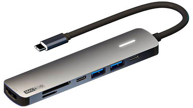 맥로이드 7포트 4K 100W 맥북 삼성 LG HDTV 멀티 허브 어댑터 HDMI TF SD C타입 USB3.0, 그레이
