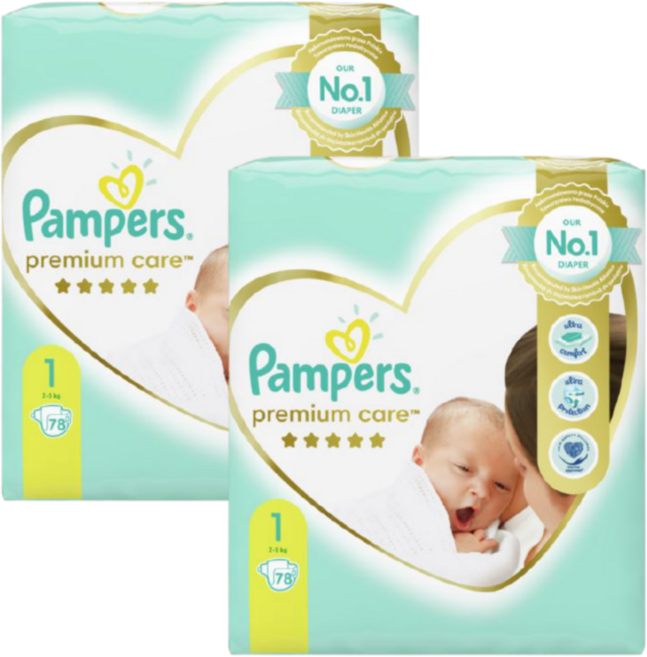 유럽산 팸퍼스 베이비드라이 밴드 1~7단계 기저귀 Pampers 바우처, 156매, 1단계