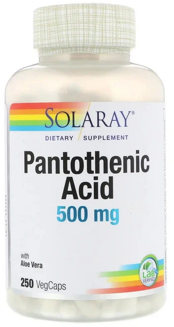 솔라레이 판토텐산 500mg 베지 캡슐 250정 비타민 B5 판토텐산염 판토텐산칼슘 알로에베라 통쌀 농축물 커넬 종피 겨 알로에베라젤 함유, 1개 - 쿠팡