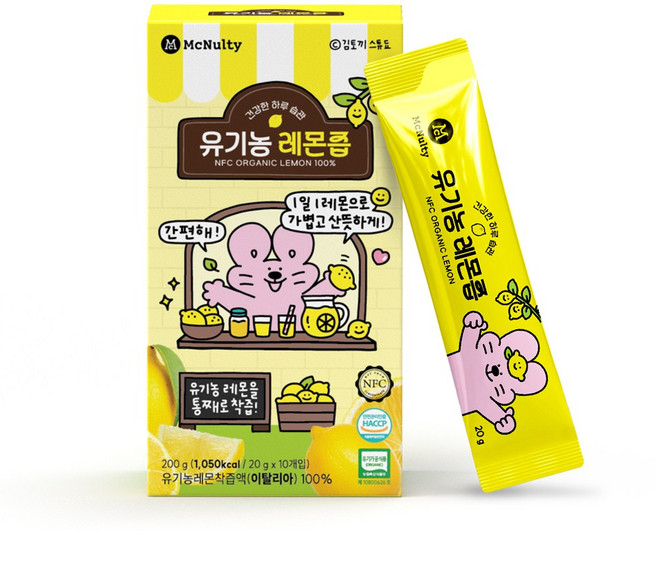맥널티X김토끼 유기농 레몬즙 NFC 착즙 100% 이탈리아산 레몬 - 김토끼 키링증정, 30개, 20g