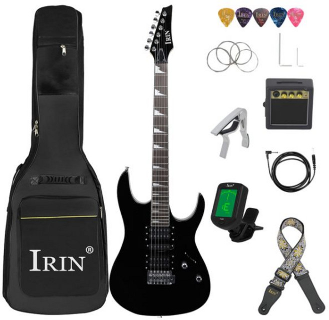 기타 IRIN 6 현 일렉트릭 기타 메이플 바디 넥 가방 포함 앰프 튜너 필요한 부품 액세서리 24 프렛, Black Set 3, 1개