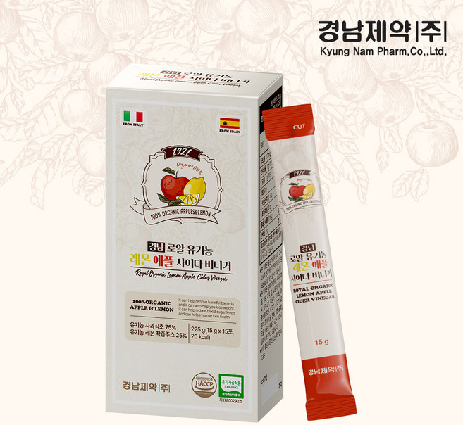 경남제약 로얄 유기농 레몬 애사비스틱 애플 사이다 비니거(26.12.06), 1개, 225g