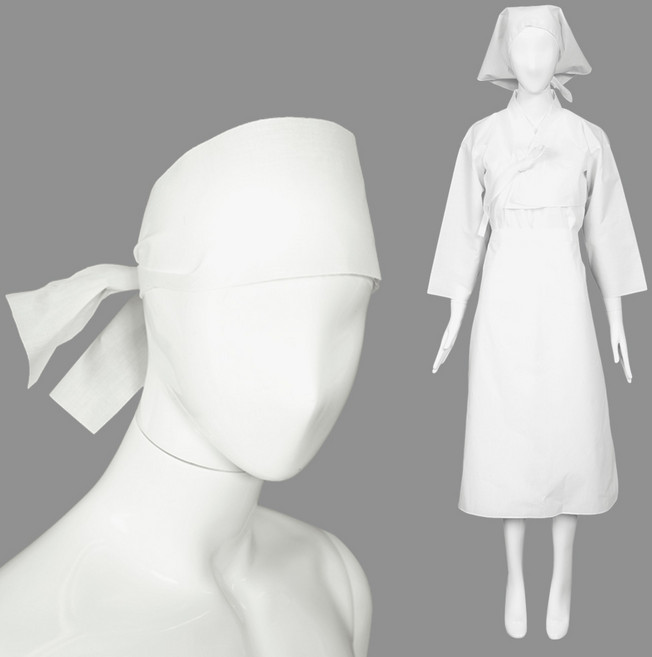 전통한복 공연 소품 남성 머리띠 여성 두건 행주치마