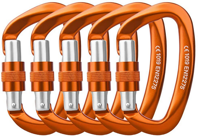 잠금 카라비너 - 25kN 2 540kg5500파운드 클라이밍 나사 게이트 D 모양 블루 5팩 115214, 2개들이 팩, B-오렌지