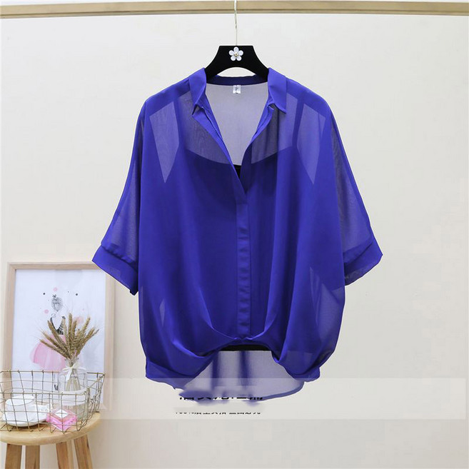 페이준 여름 쉬폰 티셔츠 루즈핏 투피스 발팔셔츠 섹시 시스루 댄스복상의 단체티 끈나시증정 DS729