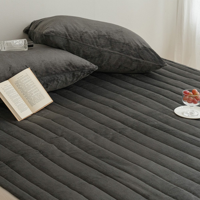 스테이 코지 장모 극세사 고정밴딩 침대패드, 차콜그레이