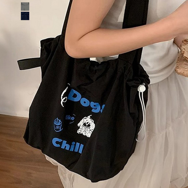 보니타콜렉티드 도그즈 가벼운 바스락 우분 스트링 에코백 빅사이즈가방데일리백