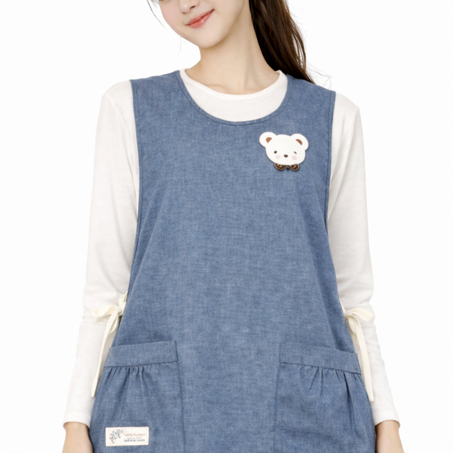 흰곰 끈타입 앞치마 끈타입 어린이집 보육교사 선생님 실습 원피스 단체앞치마 린다스 에이프런샵, 1개, 블루