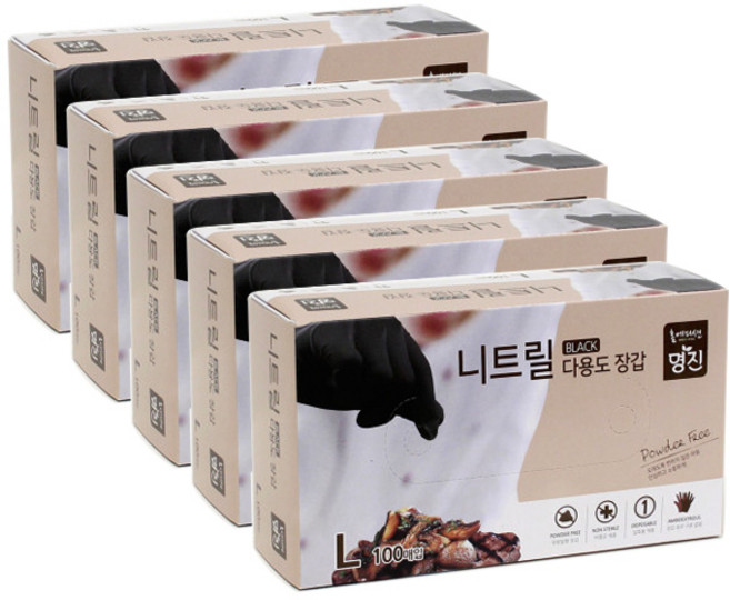 홈에디션 명진 니트릴 다용도장갑 블랙 대형(L) 100매입 x 5팩, L, 5개, 블랙(검정)