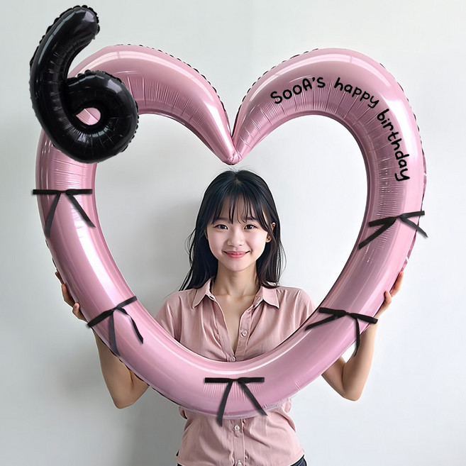 이벤트홀릭 블랙 숫자 하트프레임 풍선 생일파티용품세트(자유레터링) 포토존, 6, 1개, 핑크 하트