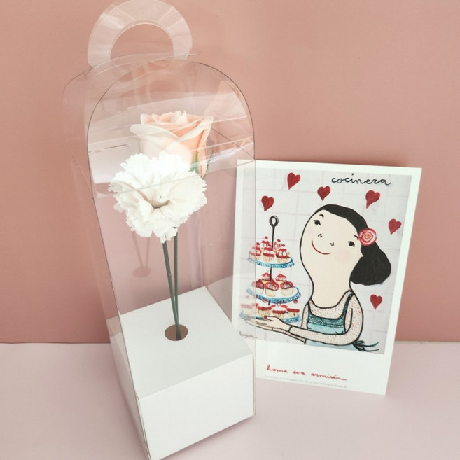 손잡이 투명 한송이 꽃 선물 포장 케이스 장미꽃 카네이션 박스, 1개, 로즈골드