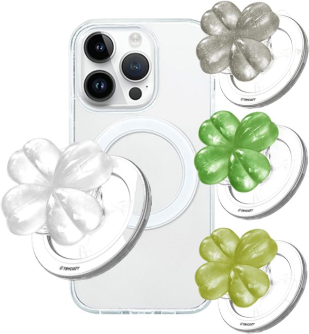 갤럭시X커버5(G525) 행운 클로버 맥세이프 스마트톡 그립 톡거치대+투명 케이스