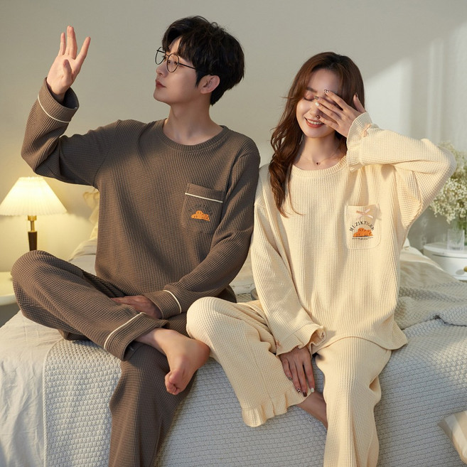 로리돌스 커플용 엠보싱 코튼 긴팔 잠옷 상하의 세트