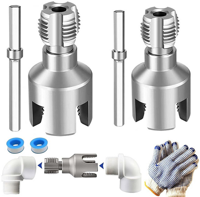 1/2" 및 3/4" 다이가 포함된 2-in-1 PVC 파이프 나사 키트 - 완벽한 이중 기능 내부 외부 나사산 세트에는 PTFE 테이프 장갑 DIY 배관 가정 수리에 적합한